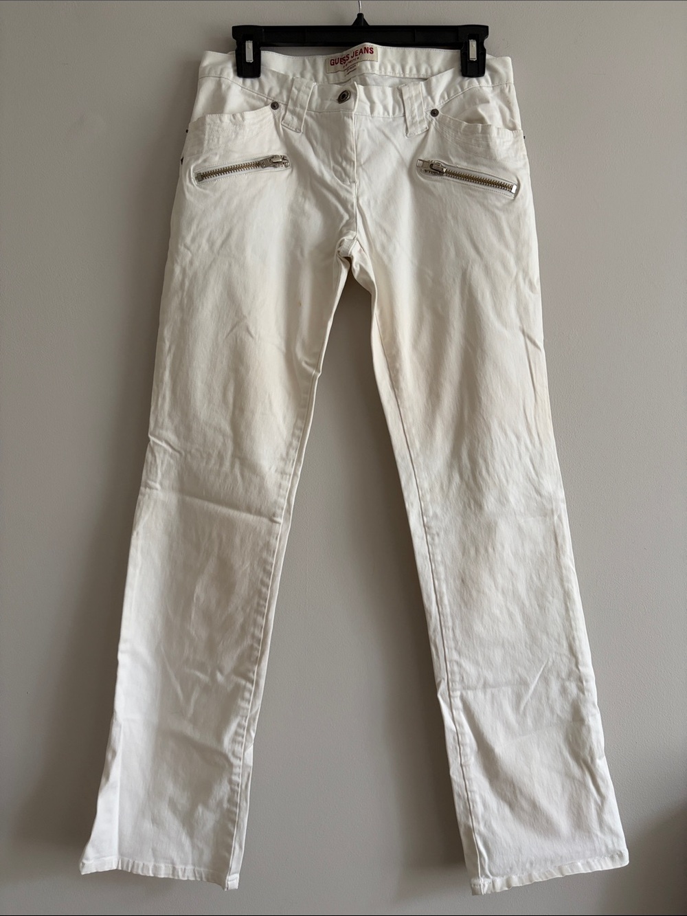 Guess Cream Straight Leg Pants with Zip Pockets